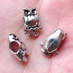 Owl Beads / Bird Bead (4pcs / 10mm x 15mm / Tibetan Silver) Large Big Hole Bead Animal Bracelet Pendant Leather Necklace Jewellery CHM1008