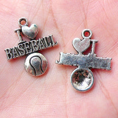CLEARANCE I Heart Baseball Charms Sports Charm (5pcs / 19mm x 21mm / Tibetan Silver) Bookmark Bag Keychain Zipper Pull Charm Bracelet Pendant CHM1013