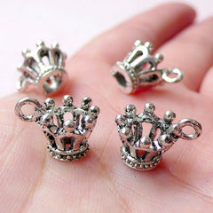 3D Princess Crown Charm (4pcs / 13mm x 10mm / Tibetan Silver) Fairytale Charm Bracelet Cute Add On Charm Bag Charm Crown Pendant CHM1016