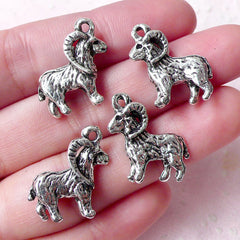 Bighorn Sheep Charm (4pcs / 18mm x 19mm / Tibetan Silver / 2 Sided) Animal Wine Glass Charm Bookmark Charm Favor Charm Bracelet CHM996