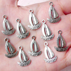 Sail Boat Charm Sailing Yacht Charms (10pcs / 13mm x 20mm / Tibetan Silver) Nautical Bookmark Charm Favor Charm Bracelet Jewellery CHM998