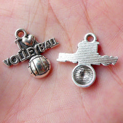 CLEARANCE I Love Volleyball Charms Sports Charm (4pcs / 21mm x 19mm / Tibetan Silver) Zipper Pull Bookmark Keychain Bag Charm Bracelet Pendant CHM1010