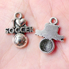 CLEARANCE I Love Soccer Charms Sports Charm (7pcs / 16mm x 20mm / Tibetan Silver) Bookmark Bag Keychain Zipper Pull Charm Bracelet Pendant CHM1014