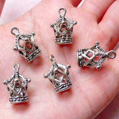 3D Crown Charm (5pcs / 14mm x 19mm / Tibetan Silver) Cute Fairy Tale Charm Bracelet Crown Pendant Bookmark Charm Keychain Charm CHM1033