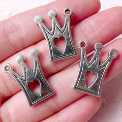 CLEARANCE Crown Charms (3pcs / 17mm x 21mm / Tibetan Silver / 2 Sided) Cute Princess Charm Bracelet Crown Necklace Zipper Pull Bookmark Charm CHM1037