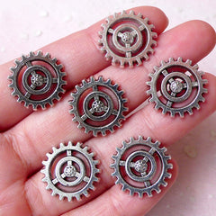 Steampunk Gear Charms (6pcs / 18mm / Tibetan Silver) Clockwork Pendant Bracelet Link Connector Clock Mechanical Wheel Jewellery CHM1027