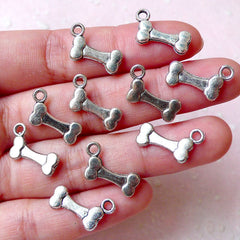 Dog Bone Charms (10pcs / 17mm x 10mm / Tibetan Silver / 2 Sided) Pet Bracelet Necklace Pendant Cute Jewelry Kawaii Zipper Pull Charm CHM1028