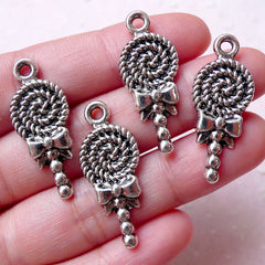 Lollipop Charms Miniature Candy Charm (4pcs / 13mm x 32mm / Tibetan Silver) Kawaii Dollhouse Sweets Charm Kitsch Jewelry Zipper Pull CHM1029