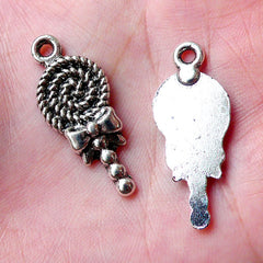 Lollipop Charms Miniature Candy Charm (4pcs / 13mm x 32mm / Tibetan Silver) Kawaii Dollhouse Sweets Charm Kitsch Jewelry Zipper Pull CHM1029