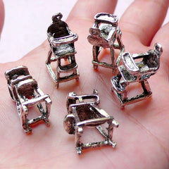 CLEARANCE 3D Baby Highchair Charms (5pcs / 8mm x 21mm / Tibetan Silver) Miniature Dollhouse Furniture New Mom New Baby Charm Baby Shower Decor CHM1030