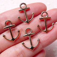 Nautical Anchor Charms (4pcs / 15mm x 19mm / Rose Gold / 2 Sided) Bracelet Connector Boat Ship Jewelry Bookmark Wine Glass Charm CHM1040