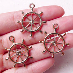 CLEARANCE Nautical Ship Wheel / Boat Wheel Charm (3pcs / 25mm x 28mm / Rose Gold / 2 Sided) Nautical Jewellery Bracelet Connector Sail Yacht CHM1041