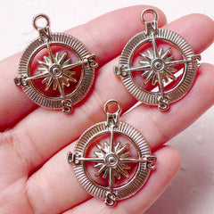 CLEARANCE Gold Compass Charms (3pcs / 25mm x 30mm / Rose Gold) Nautical Jewellery Bracelet Pendant Necklace Zipper Pull Charm Keychain Charm CHM1044