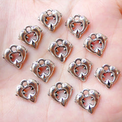 CLEARANCE Tiny Dolphin Heart Charms (12pcs / 12m x 11mm / Tibetan Silver / 2 Sided) Sealife Sea Ocean Animal Fish Bracelet Wedding Favor Charm CHM1056