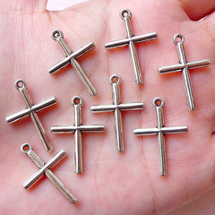 Little Latin Cross Charm Catholic Charms (8pcs / 16mm x 23mm / Tibetan Silver / 2 Sided) Religious Jewelry Cross Pendant Necklace CHM1067