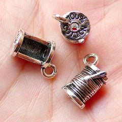 Spool of Thread w/ Sewing Needle Charms (4pcs / 10mm x 15mm / Tibetan Silver) Seamstress Sewer Tailor Charm Mother Bracelet Pendant CHM1069