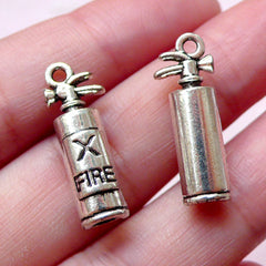 CLEARANCE 3D Fire Extinguisher Charms Fireman Charm (4pcs / 8mm x 22mm / Tibetan Silver) Whimsical Kitsch Charm Necklace Man Jewelry Bracelet CHM1070