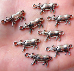 CLEARANCE Cow Charm Connector (8pcs / 23m x 10mm / Tibetan Silver) Ox Taurus Cattle Bull Livestock Charm Animal Pendant Necklace Bracelet Link CHM1072