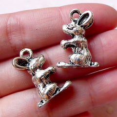 CLEARANCE 3D Rabbit Charms Hare Charm Bunny Charm (2pcs / 15mm x 22mm / Tibetan Silver) Cute Animal Zipper Pull Whimsical Bracelet Bookmark CHM1073