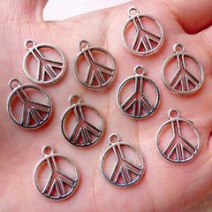 Peace Sign Charm Hippie Charms (10pcs / 13mm x 16mm / Tibetan Silver) Hippy Jewelry Bracelet Earring Necklace Pendant Keychain Charm CHM1082