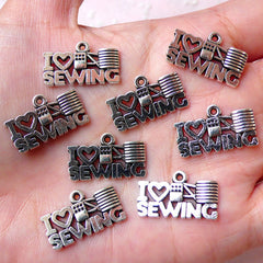 CLEARANCE I Love Sewing Charms I Heart Sewing Charm (8pcs / 21mm x 13mm / Tibetan Silver) Sewer Tailor Seamstress Charm Mothers Day Jewellery CHM1086