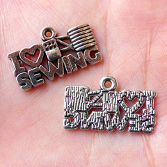 CLEARANCE I Love Sewing Charms I Heart Sewing Charm (8pcs / 21mm x 13mm / Tibetan Silver) Sewer Tailor Seamstress Charm Mothers Day Jewellery CHM1086