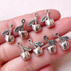 CLEARANCE 3D Apple Charms (8pcs / 10mm x 15mm / Tibetan Silver) Kawaii Miniature Fruit Charm Cute Dollhouse Food Charm Jewelry Add On Charm CHM1089