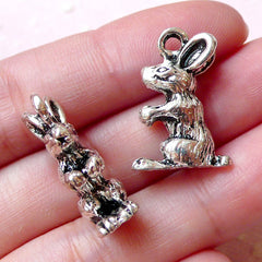 CLEARANCE 3D Rabbit Charms Hare Charm Bunny Charm (2pcs / 15mm x 22mm / Tibetan Silver) Cute Animal Zipper Pull Whimsical Bracelet Bookmark CHM1073