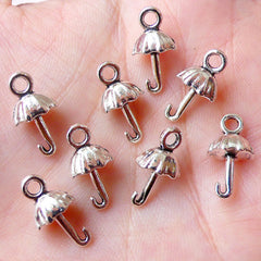 CLEARANCE 3D Umbrella Charms (8pcs / 8mm x 15mm / Tibetan Silver) Cute Lolita Jewelry Add On Charm Favor Charm Wine Charm Bracelet Earring CHM1087