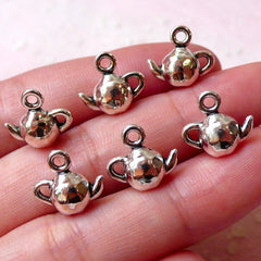 CLEARANCE 3D Teapot Charms (6pcs / 12mm x 11mm / Tibetan Silver) Cute Dollhouse Miniature Food Jewelry Add a Charm Wine Charm Bracelet Earring CHM1088