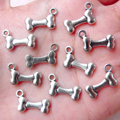 Cute Dog Bone Charms (10pcs / 17mm x 11mm / Tibetan Silver / 2 Sided) Pet Necklace Bone Pendant Wine Charm Dust Plug Charm Bracelet CHM1101