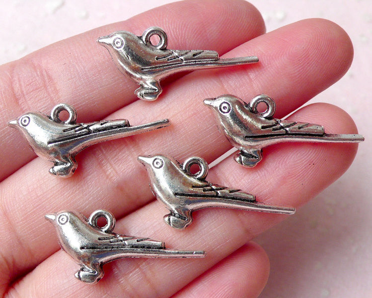 3D Sparrow Charms Bird Charm 5pcs 23mm x 12mm Tibetan Silver