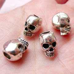 CLEARANCE 3D Skull Beads (4pcs / 9mm x 12mm / Tibetan Silver) Big Large Hole Bead Dreadlock Dread Jewelry Gothic Leather Bracelet Necklace CHM1103