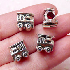 Train Beads Toy Bead (4pcs / 10mm x 10mm / Tibetan Silver / 2 Sided) Large Big Hole Bead Cute Jewellery Leather Necklace Bracelet CHM1104