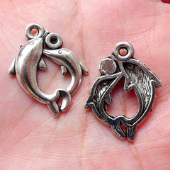 Double Dolphin Charms (5pcs / 20m x 26mm / Tibetan Silver) Fish Animal Ocean Sea Life Cute Bracelet Necklace Bookmark Favor Charm CHM1110