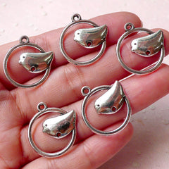 CLEARANCE Spring Bird Charms (5pcs / 21mm x 22mm / Tibetan Silver) Cute Pendant Bracelet Earring Necklace Zipper Pull Keychain Favor Charm CHM1113