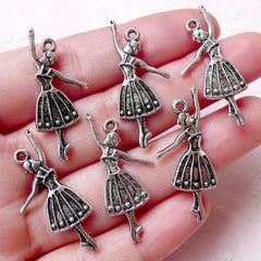 Lady Dancer Charms Ballet Charm (6pcs / 13m x 32mm / Tibetan Silver / 2 Sided) Ballerina Pendant Necklace Bracelet Favor Wine Charm CHM1120