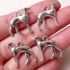 Dog Charms Grayhound Greyhound Charm (4pcs / 20mm x 19mm / Tibetan Silver / 2 Sided) Animal Pendant Pet Keychain Zipper Pull Charm CHM1124