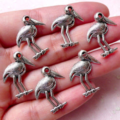 Big Beak Bird Charms Crane Ibis Heron Stork (6pcs / 18mm x 22mm / Tibetan Silver) Animal Charm Pendant Bracelet Wine Glass Charm CHM1123