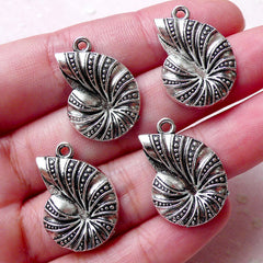 Nautilus Charms Sea Shell Charm (4pcs / 17mm x 23mm / Tibetan Silver) Sealife Pendant Earrings Bracelet Necklace Zipper Pull Charm CHM1132