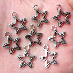 Hollow Star Charms (8pcs / 15mm x 17mm / Tibetan Silver / 2 Sided) Kawaii Bracelet Earrings Dust Plug Charm Wine Charm Favor Charm CHM1138