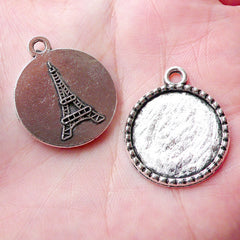Eiffel Tower Tag Charms (3pcs / 22mm x 26mm / Tibetan Silver) Paris Jewelry Pendant Gift Decoration Zipper Pull Charm Keychain Charm CHM1141