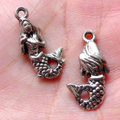 CLEARANCE Silver Mermaid Charms (5pcs / 12mm x 22mm / Tibetan Silver / 2 Sided) Sealife Fish Charm Marine Ocean Sea Creature Myth Fairy Tale CHM1155