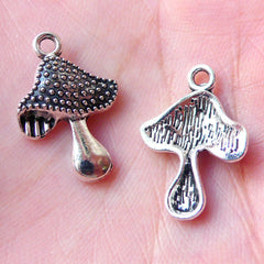 Mushroom Charms (6pcs / 14mm x 20mm / Tibetan Silver) Fairy Tale Charm Bracelet Necklace Earring Pendant Food Zipper Pull Wine Charm CHM1169