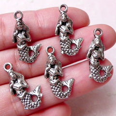 CLEARANCE Silver Mermaid Charms (5pcs / 12mm x 22mm / Tibetan Silver / 2 Sided) Sealife Fish Charm Marine Ocean Sea Creature Myth Fairy Tale CHM1155