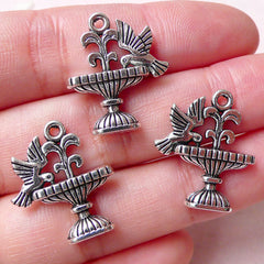 Bird and Fountain Charms (3pcs / 18mm x 21mm / Tibetan Silver / 2 Sided) Garden Fountain Pendant Necklace Zipper Pull Bookmark Charm CHM1157