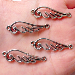 Angel Wing Charm Connector (4pcs / 33mm x 10mm / Tibetan Silver) Bracelet Link Necklace Connector Pendant Cute Jewellery Bookmark CHM1159