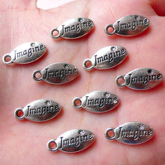 Imagine Charms Word Tag Charm Inspiration Charm (10pcs / 8mm x 16mm / Tibetan Silver / 2 Sided) Zipper Pull Charm Dust Plug Charm CHM1161