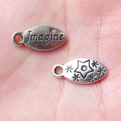 Imagine Charms Word Tag Charm Inspiration Charm (10pcs / 8mm x 16mm / Tibetan Silver / 2 Sided) Zipper Pull Charm Dust Plug Charm CHM1161