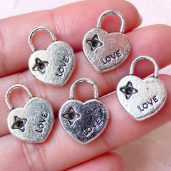 CLEARANCE Heart Key Lock Charms Love Charm (5pcs / 13mm x 17mm / Tibetan Silver) Valentines Gift Decoration Cute Favor Charm Keychain Charm CHM1163